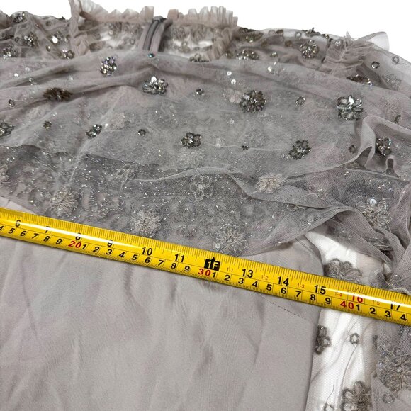 Needle Thread Heavily Beaded Top Sz XS Gray Embellished By Hand Luxury Event - Picture 11 of 16